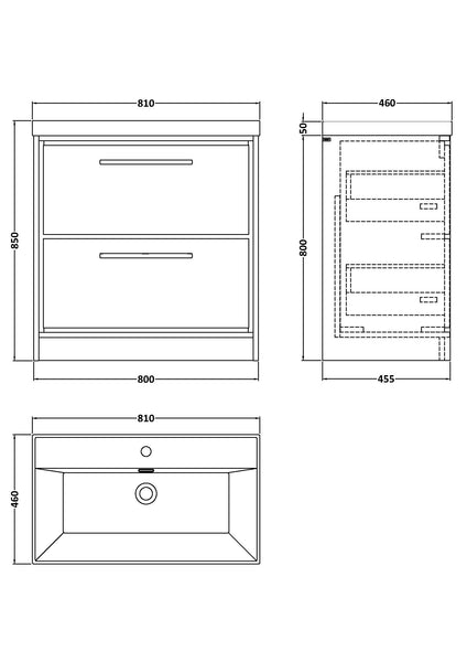 Hudson Reed 800mm Floor Standing 2-Drawer Vanity with Basin - 1 Tap Hole