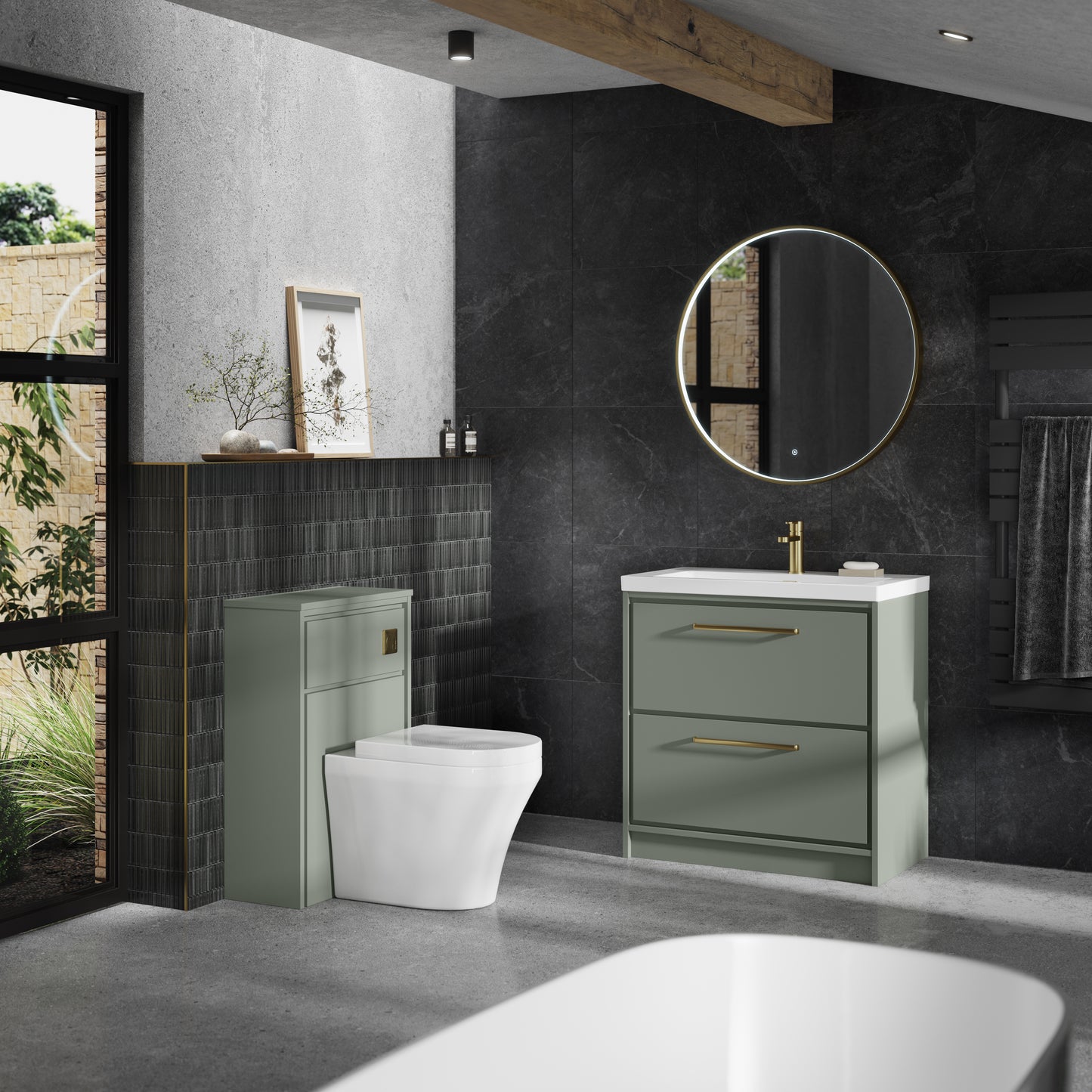 Hudson Reed 600mm Floor Standing 2-Drawer Vanity with Basin - 1 Tap Hole