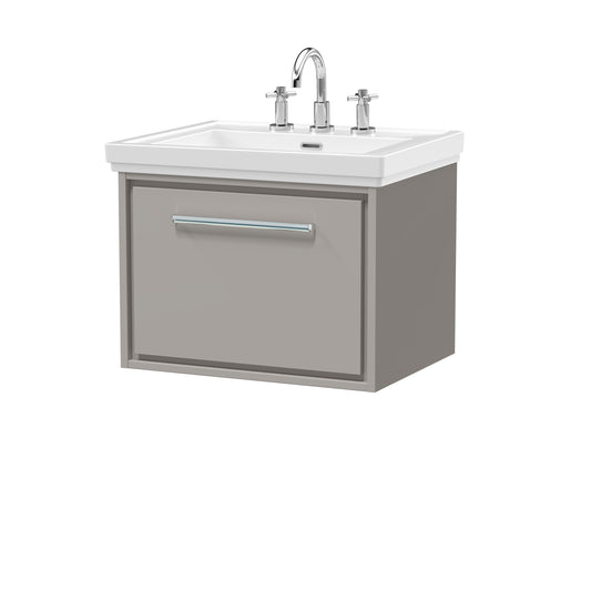 Hudson Reed 600mm Wall Hung Single Drawer Vanity with Basin - 3 Tap Hole