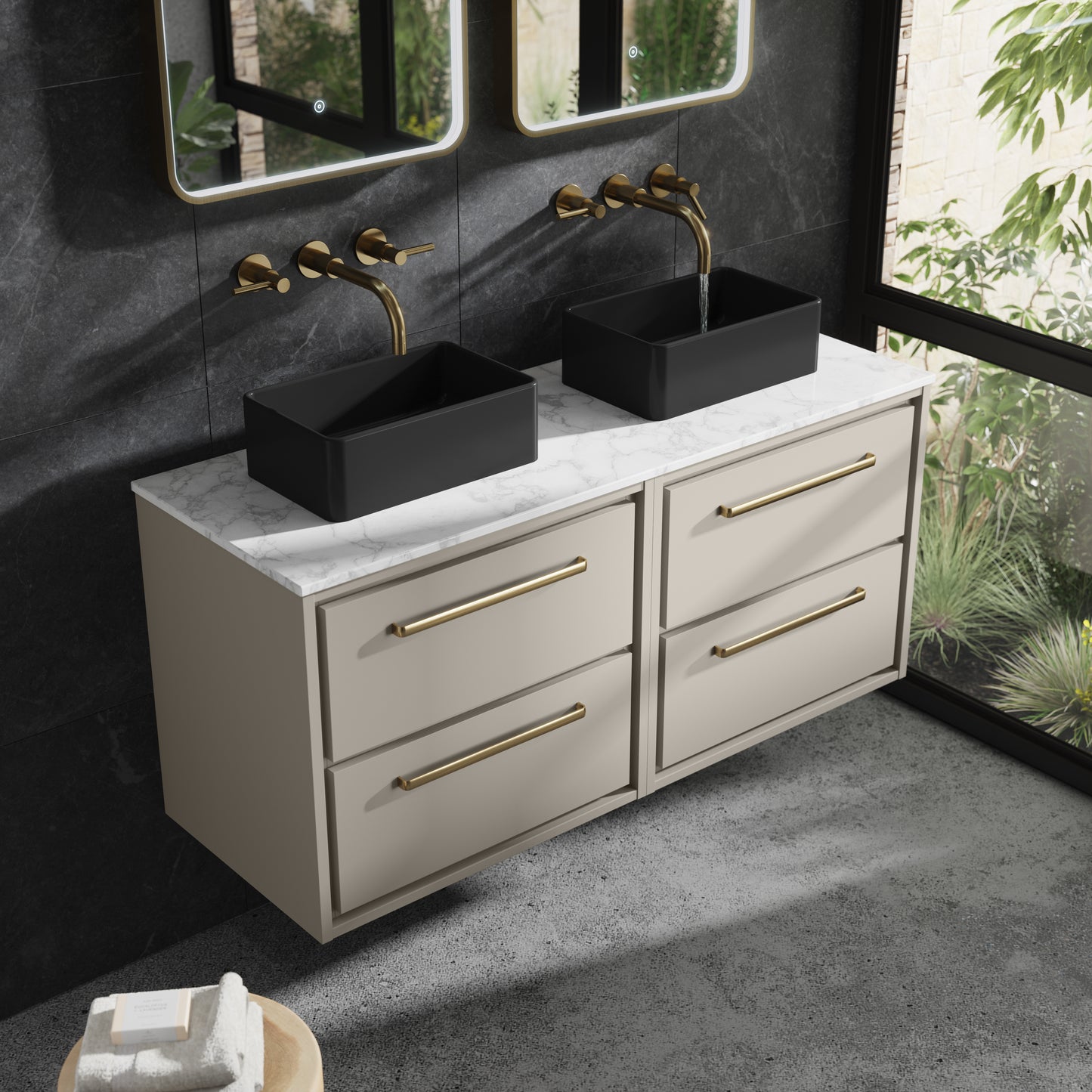 Hudson Reed 1200mm Wall Hung 4-Drawer Vanity with Marble Worktop