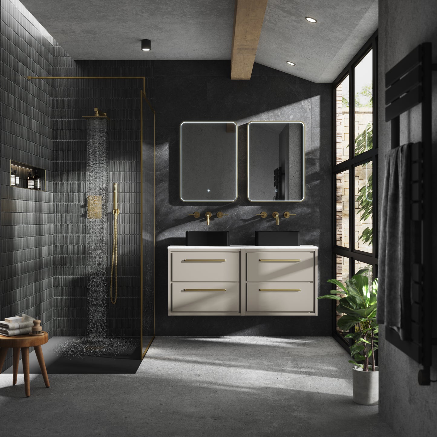 Hudson Reed 1200mm Wall Hung 4-Drawer Vanity with Marble Worktop
