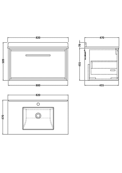 Hudson Reed 800mm Wall Hung Single Drawer Vanity with Marble Worktop Basin