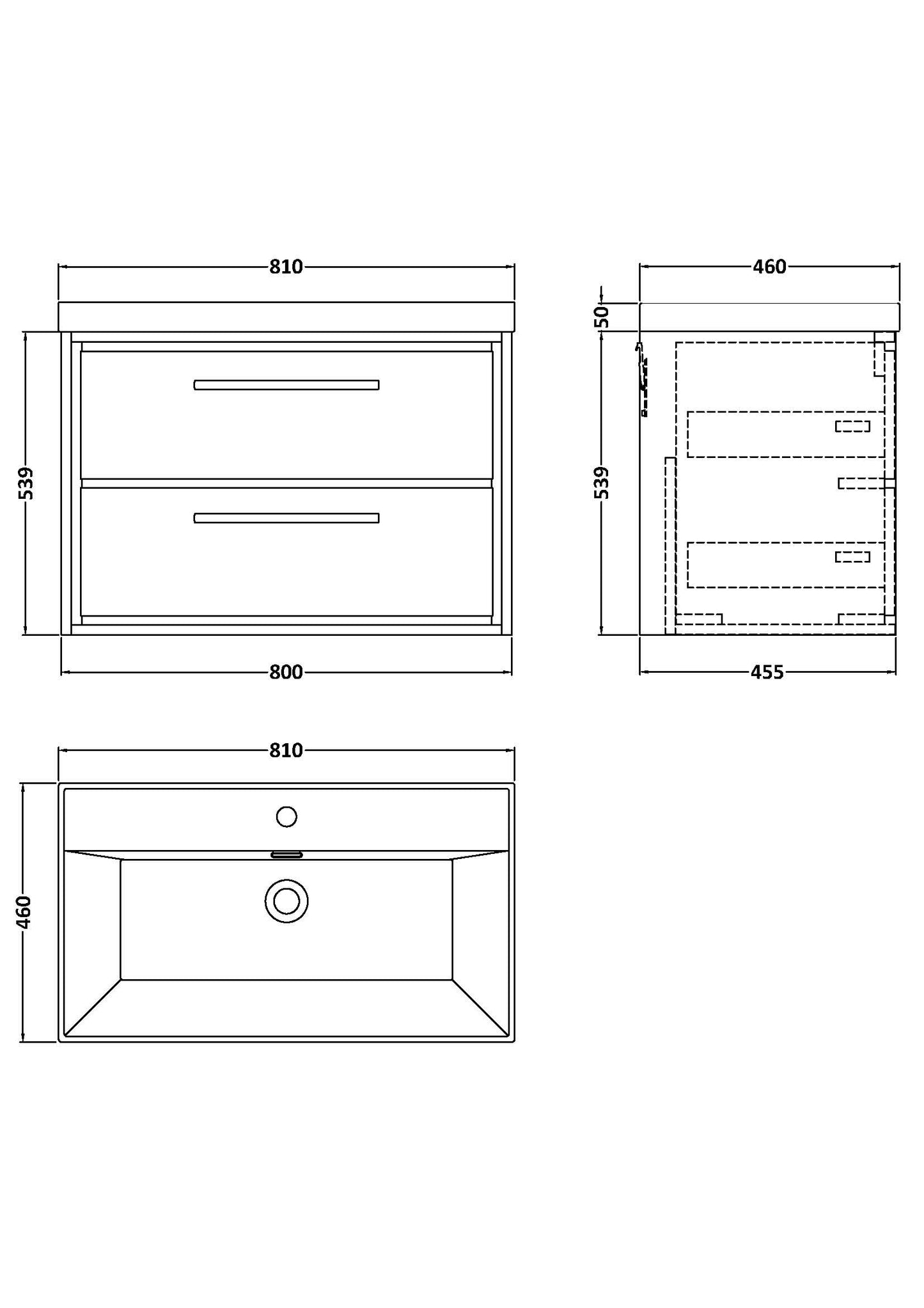 Hudson Reed 800mm Wall Hung 2-Drawer Vanity with Basin - 1 Tap Hole