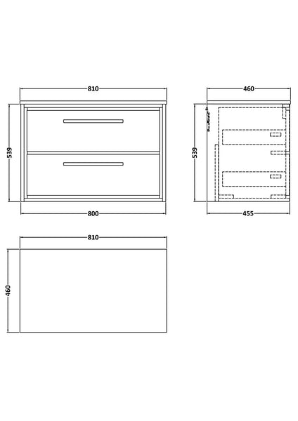 Hudson Reed 800mm Wall Hung 2-Drawer Vanity with Marble Worktop