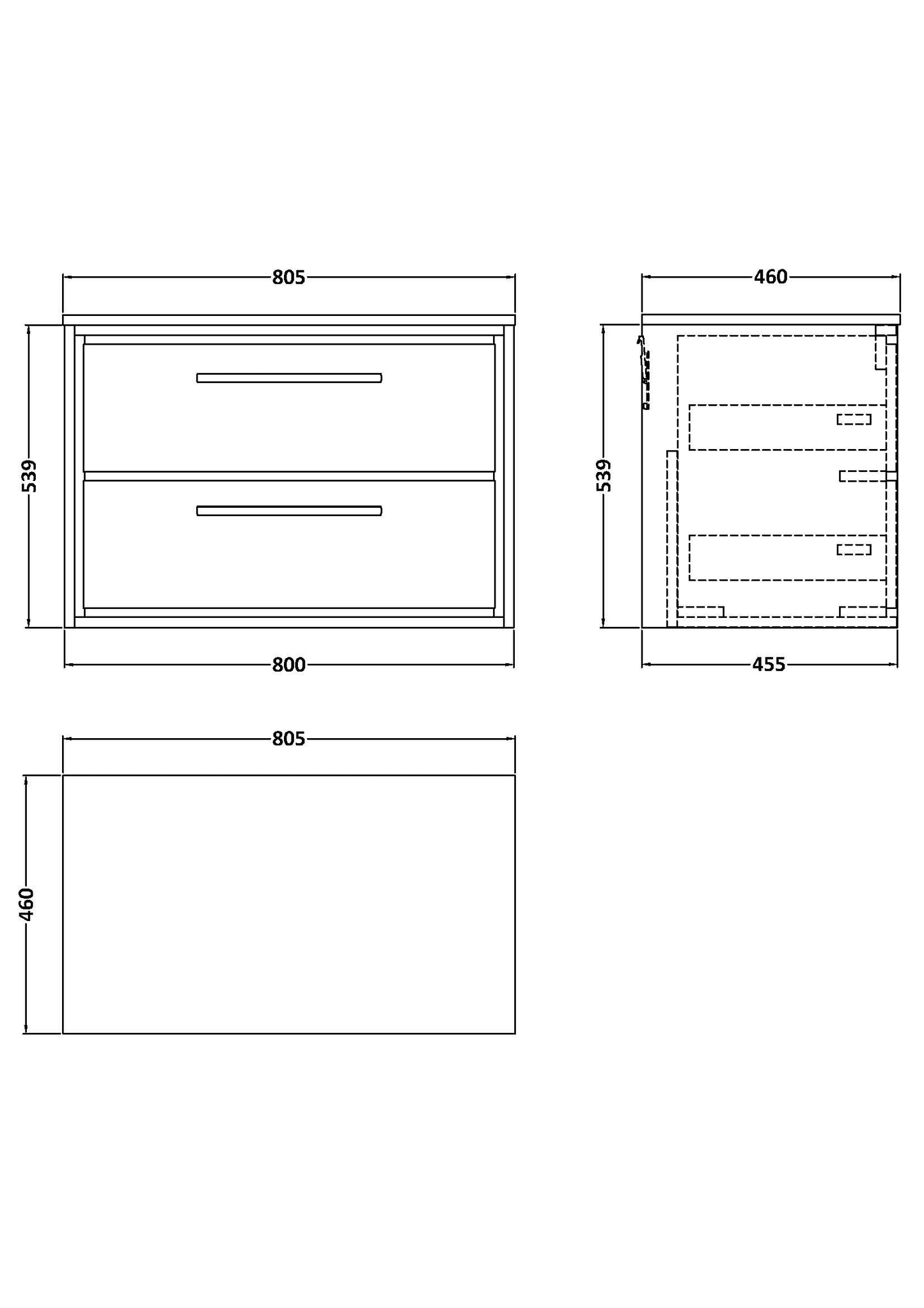 Hudson Reed 800mm Wall Hung 2-Drawer Vanity with Worktop