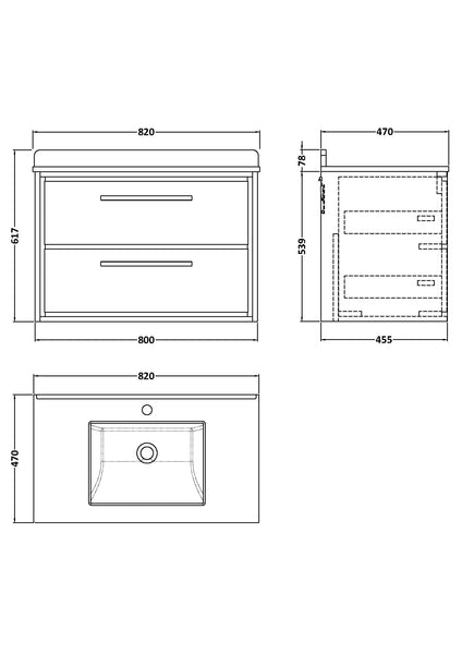 Hudson Reed 800mm Wall Hung 2-Drawer Vanity with Marble Worktop Basin