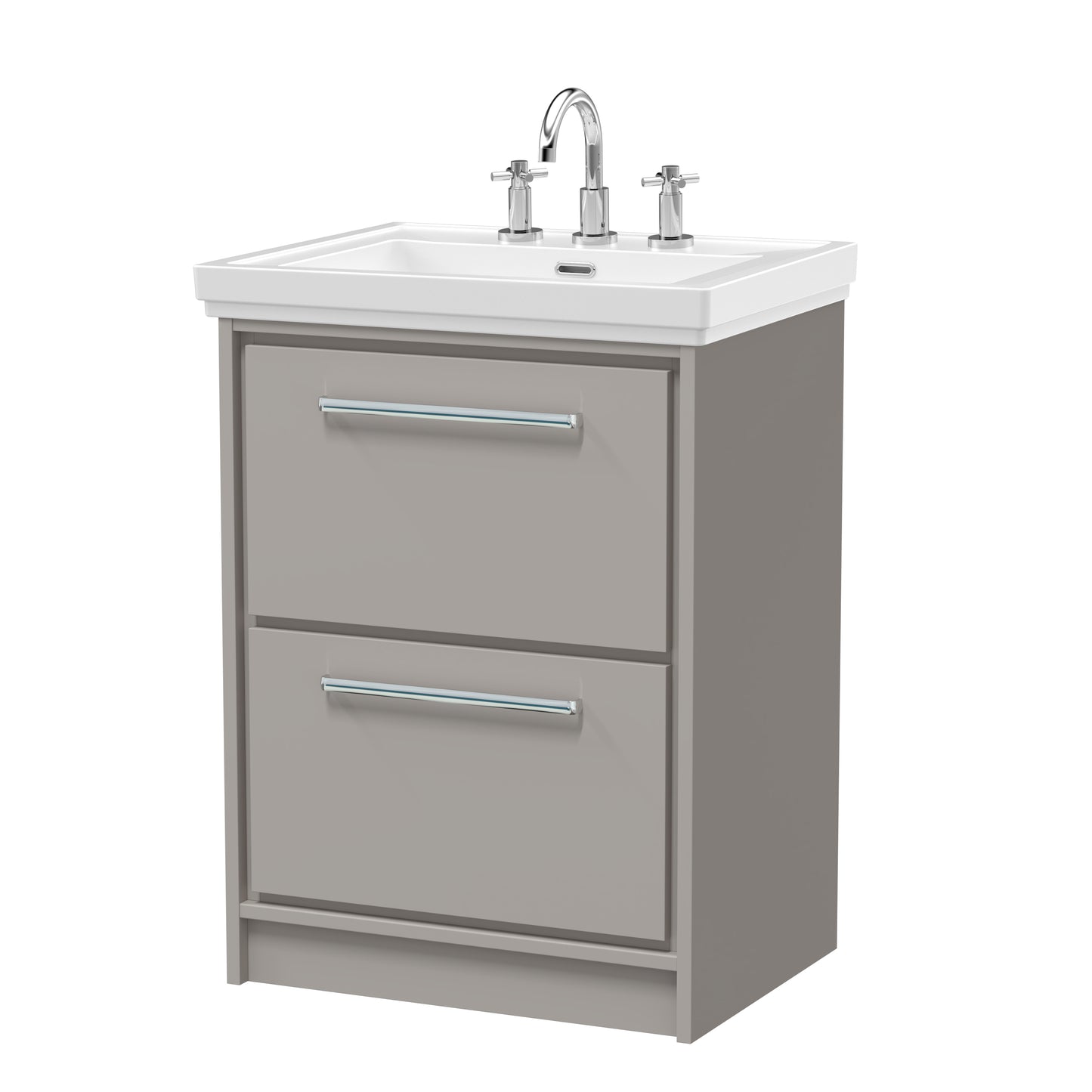 Hudson Reed 600mm Floor Standing 2-Drawer Vanity with Basin - 3 Tap Hole