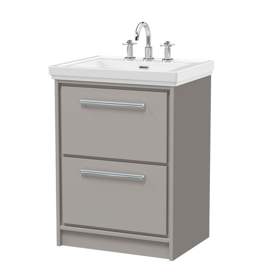 Hudson Reed 600mm Floor Standing 2-Drawer Vanity with Basin - 3 Tap Hole