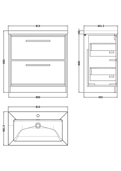 Hudson Reed 800mm Floor Standing 2-Drawer Vanity with Basin - 1 Tap Hole