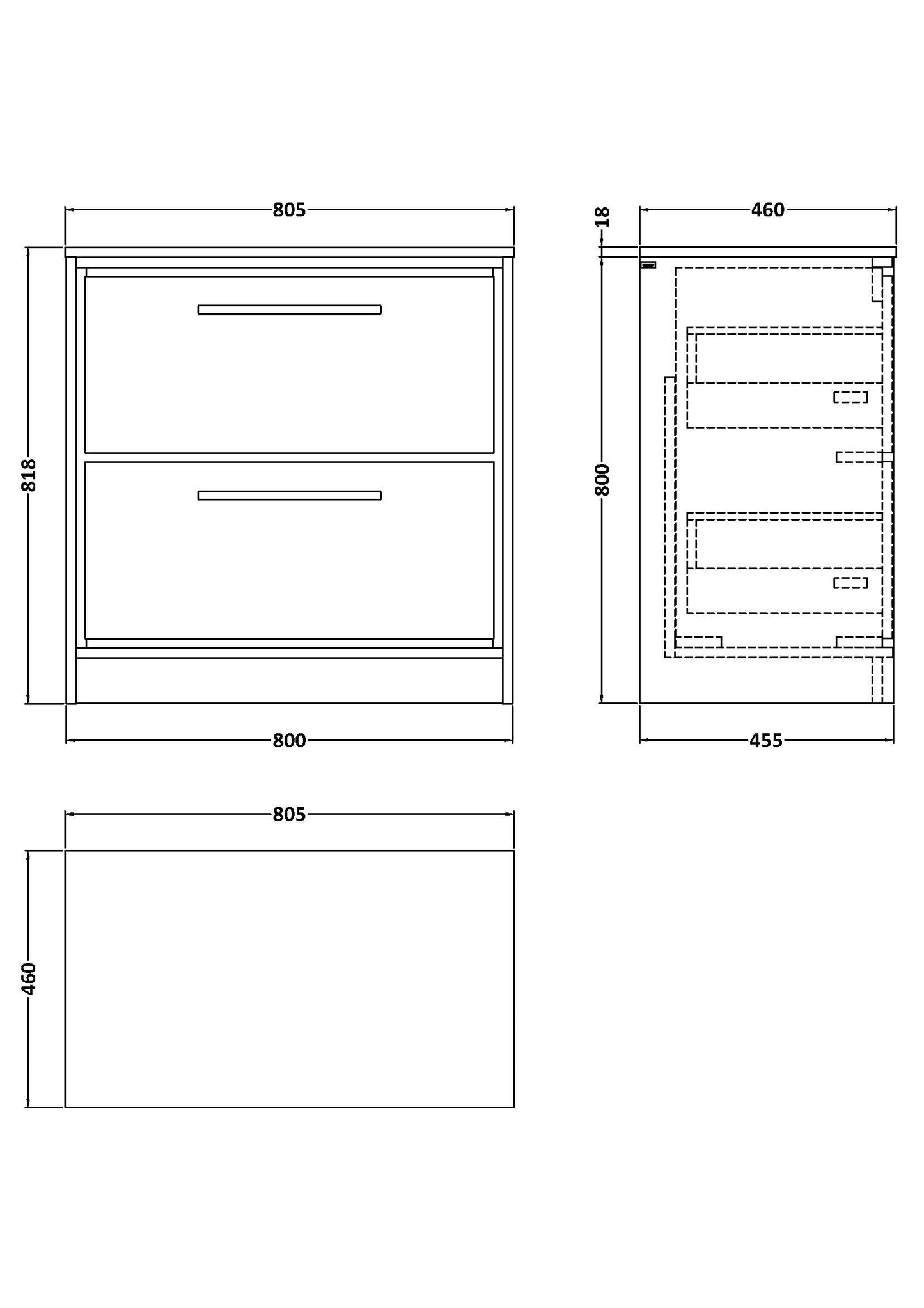 Hudson Reed 800mm Floor Standing 2-Drawer Vanity with Worktop