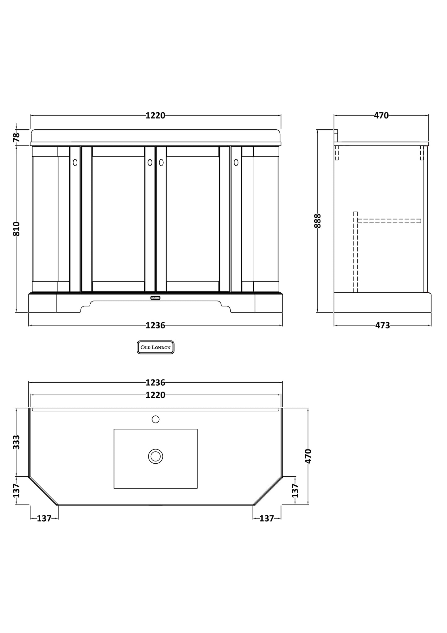 Hudson Reed 1200mm 4-Door Angled Unit & Marble Top 1TH