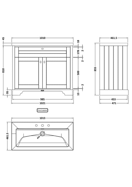 Hudson Reed 1000mm 2-Door Unit & Contemporary Fireclay Basin 3TH