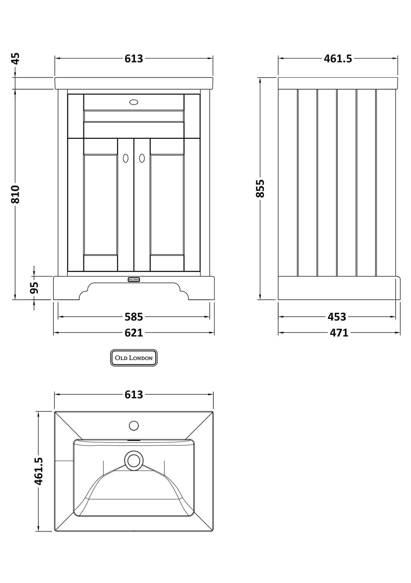 Hudson Reed 600mm 2-Door Unit & Contemporary Fireclay Basin 1TH