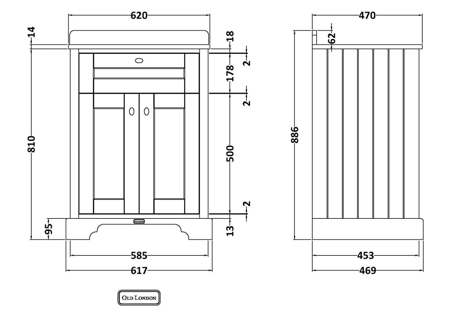 Hudson Reed 600mm Cabinet & Marble Top (1TH)
