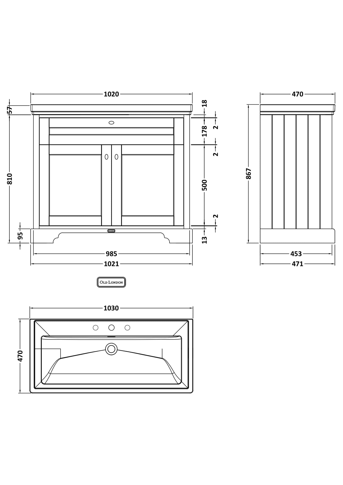 Hudson Reed 1000mm 2-Door Unit & Classic Fireclay Basin 3TH
