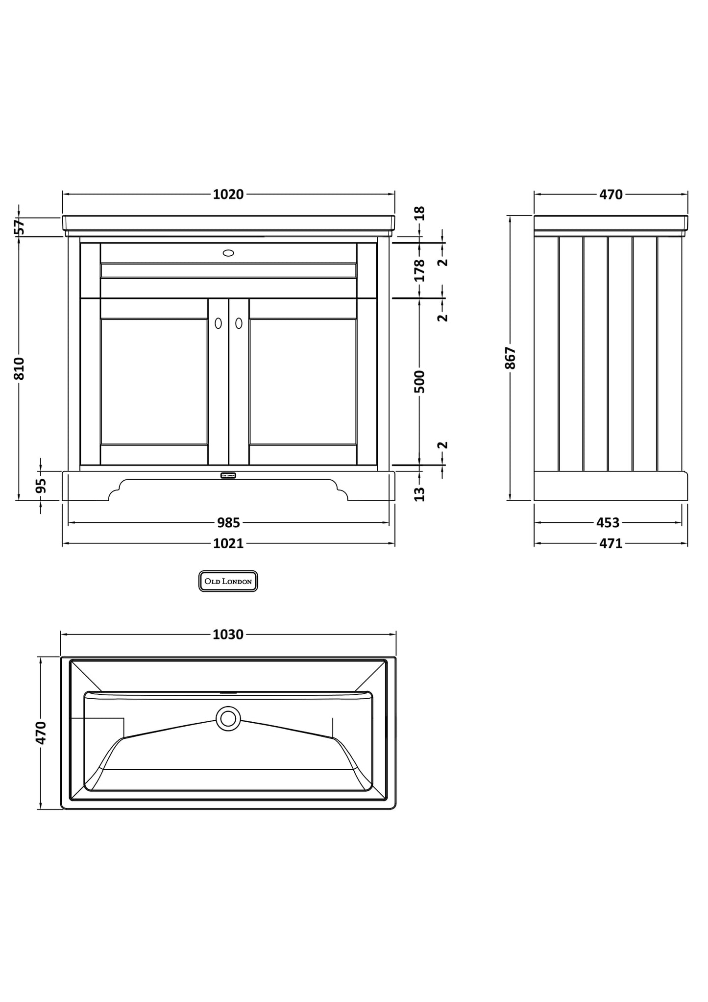Hudson Reed HUDSON REED 1000mm 2-Door Unit & Classic Fireclay Basin 0TH