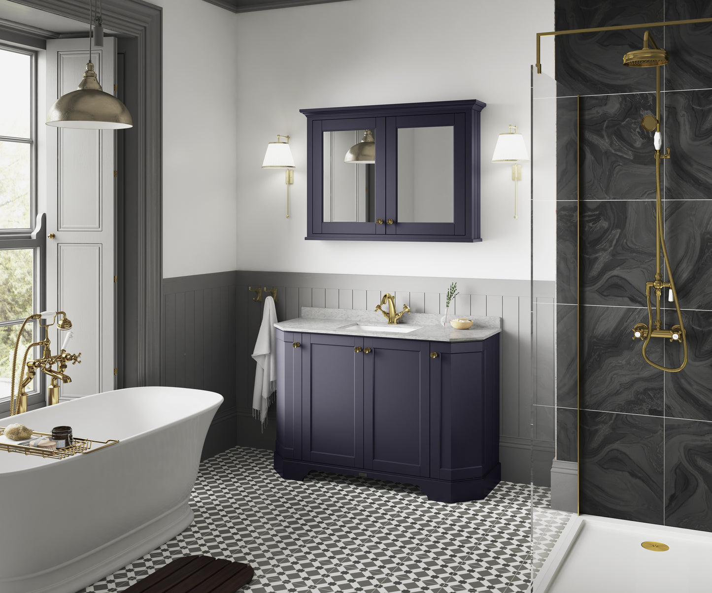 Hudson Reed 1200mm 4-Door Angled Unit & Marble Top 1TH