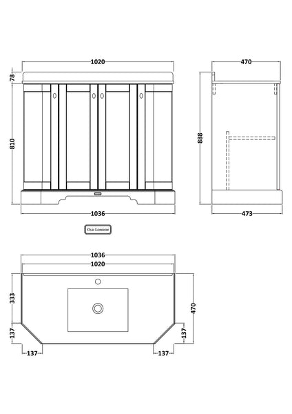 Hudson Reed 1000mm 4-Door Angled Unit & Marble Top 1TH