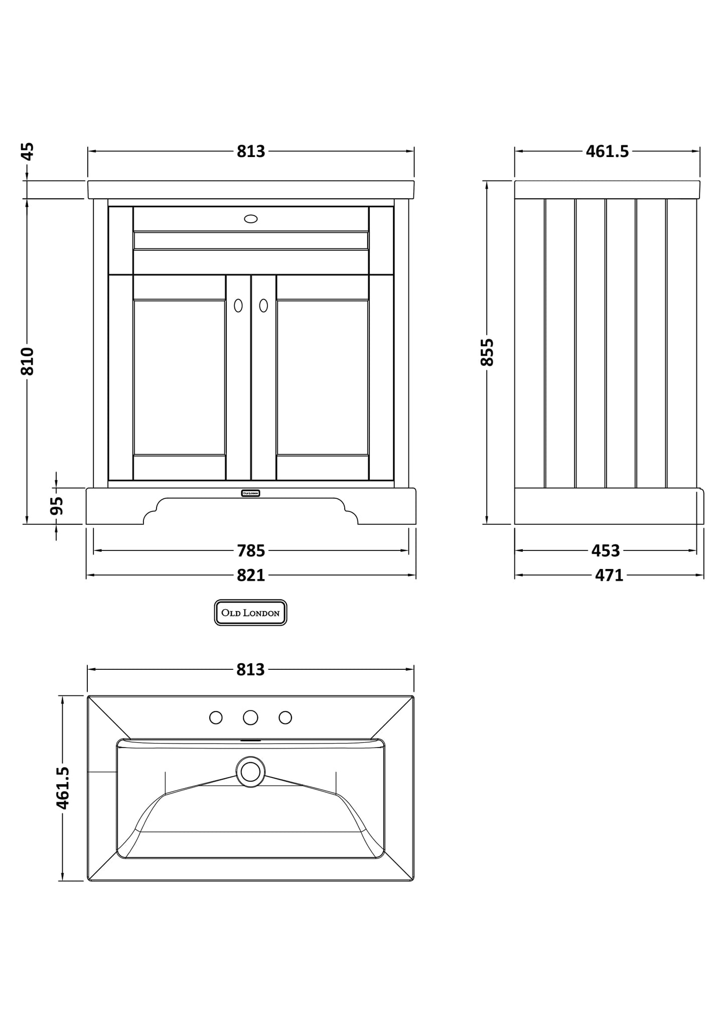 Hudson Reed 800mm 2-Door Unit & Contemporary Fireclay Basin 3TH