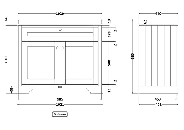 Hudson Reed 1000mm Cabinet & Marble Top (3TH)