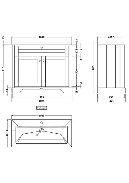 Hudson Reed 1000mm 2-Door Unit & Contemporary Fireclay Basin 1TH