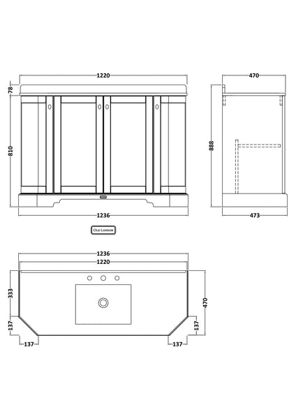 Hudson Reed 1200mm 4-Door Angled Unit & Marble Top 3TH