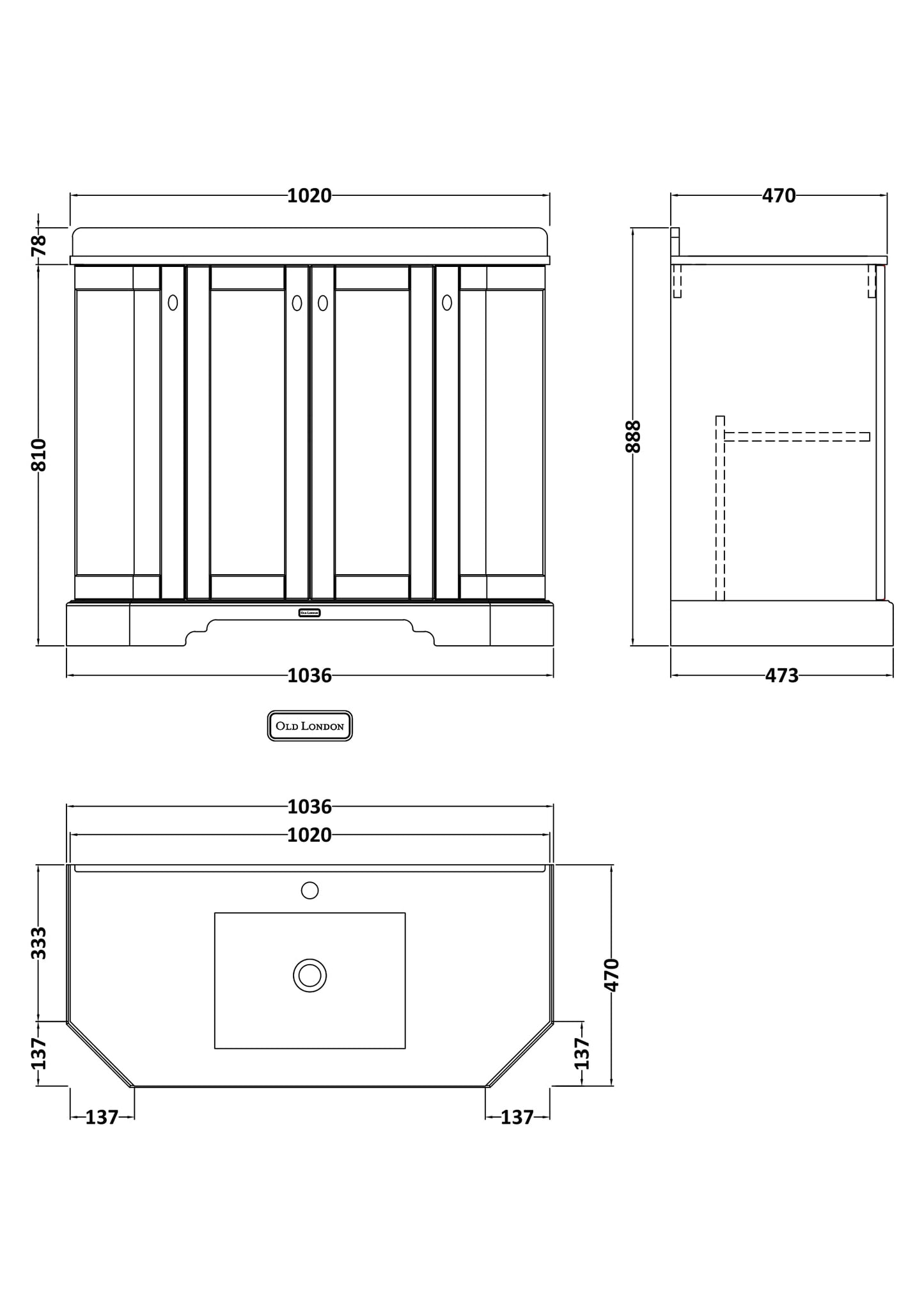 Hudson Reed 1000mm 4-Door Angled Unit & Marble Top 1TH