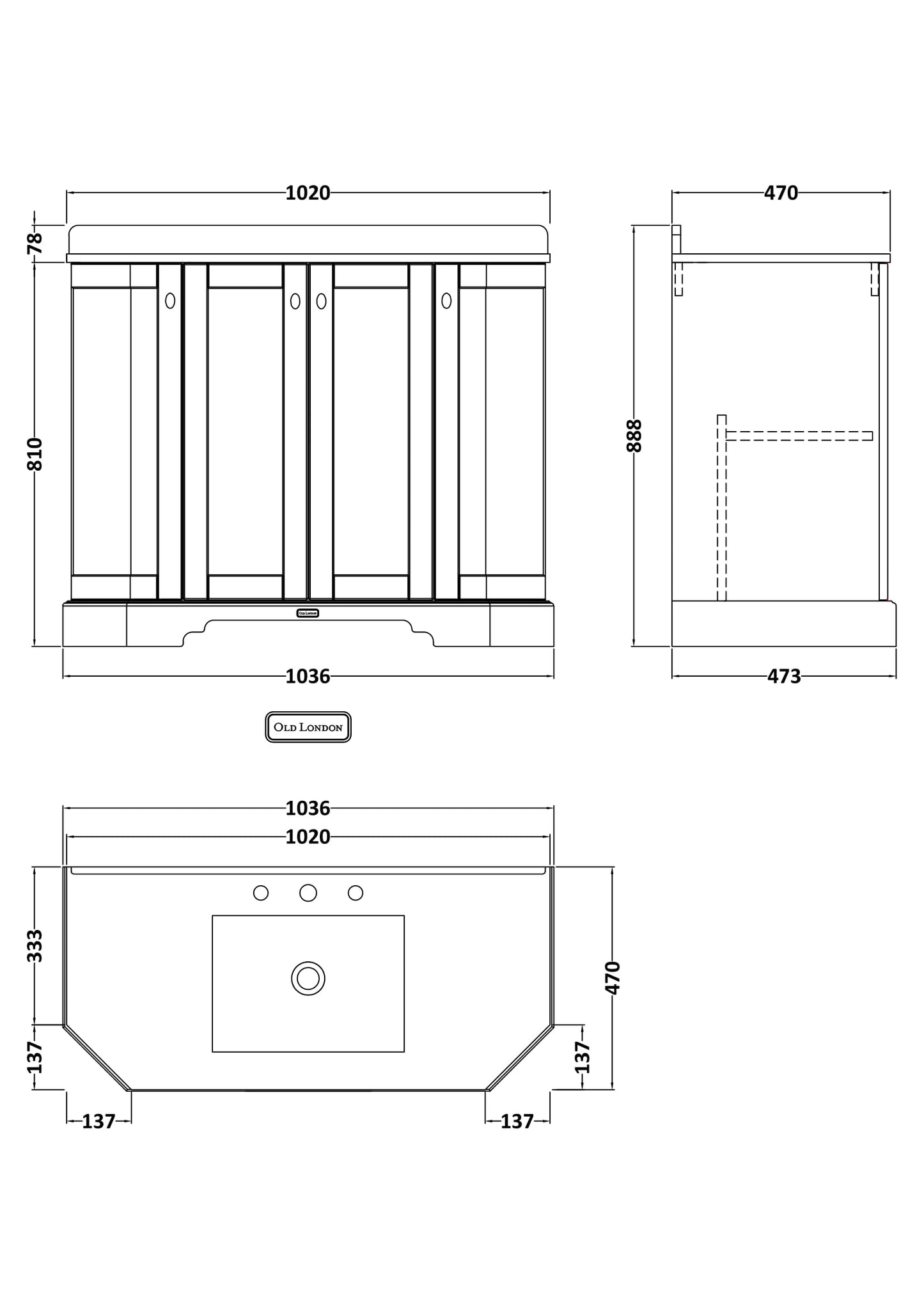 Hudson Reed 1000mm 4-Door Angled Unit & Marble Top 3TH