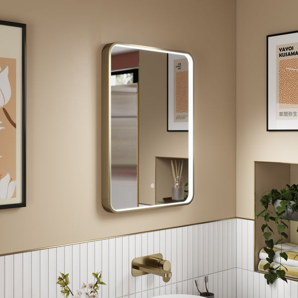 NUIE Brushed Brass Frame LED Mirror - 700 x 500mm