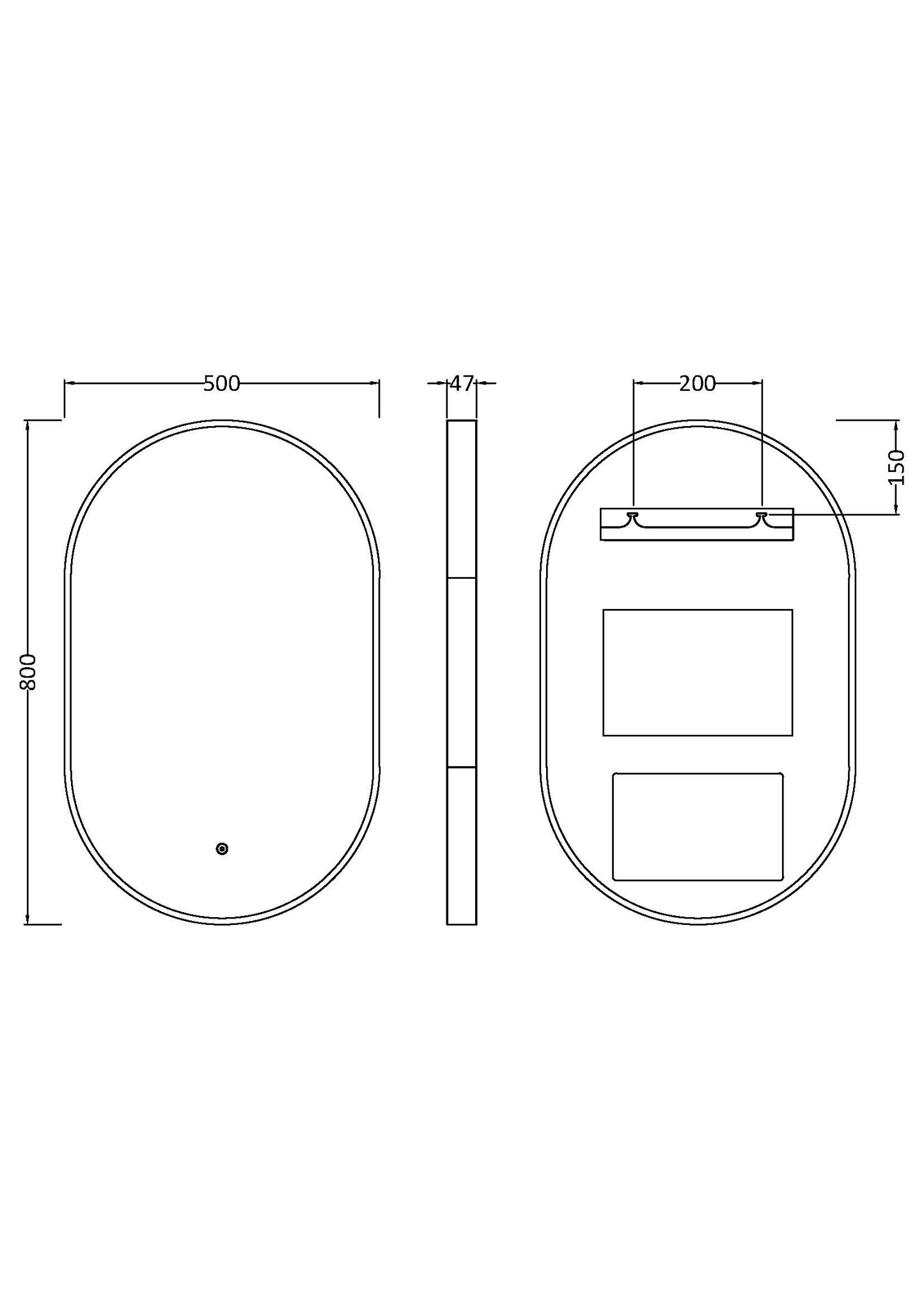NUIE Black Frame LED Mirror - 800 x 500mm
