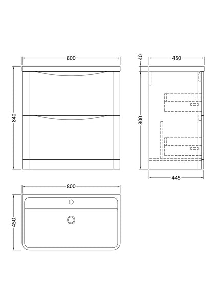 NUIE 800mm Floor Standing 2 Drawer Vanity & Polymarble Basin