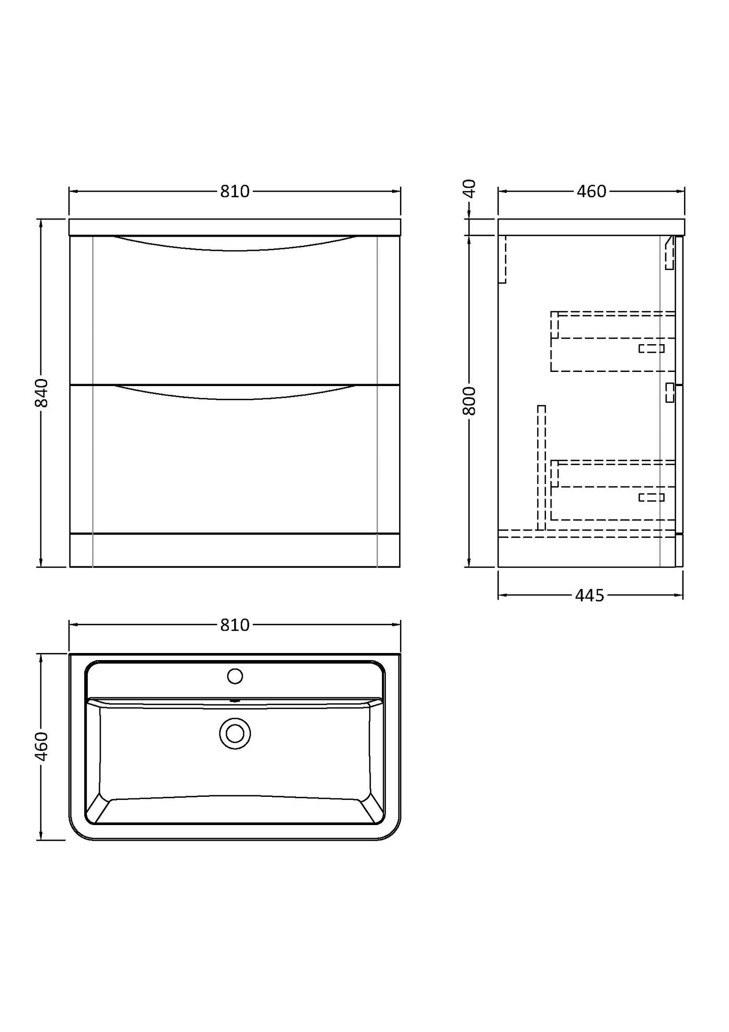 NUIE 800mm Floor Standing 2 Drawer Vanity & Ceramic Basin