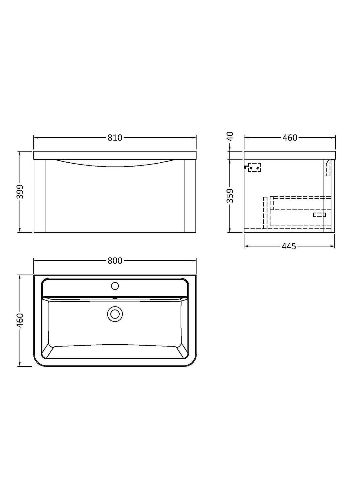 NUIE 800mm Wall Hung 1 Drawer Vanity & Ceramic Basin