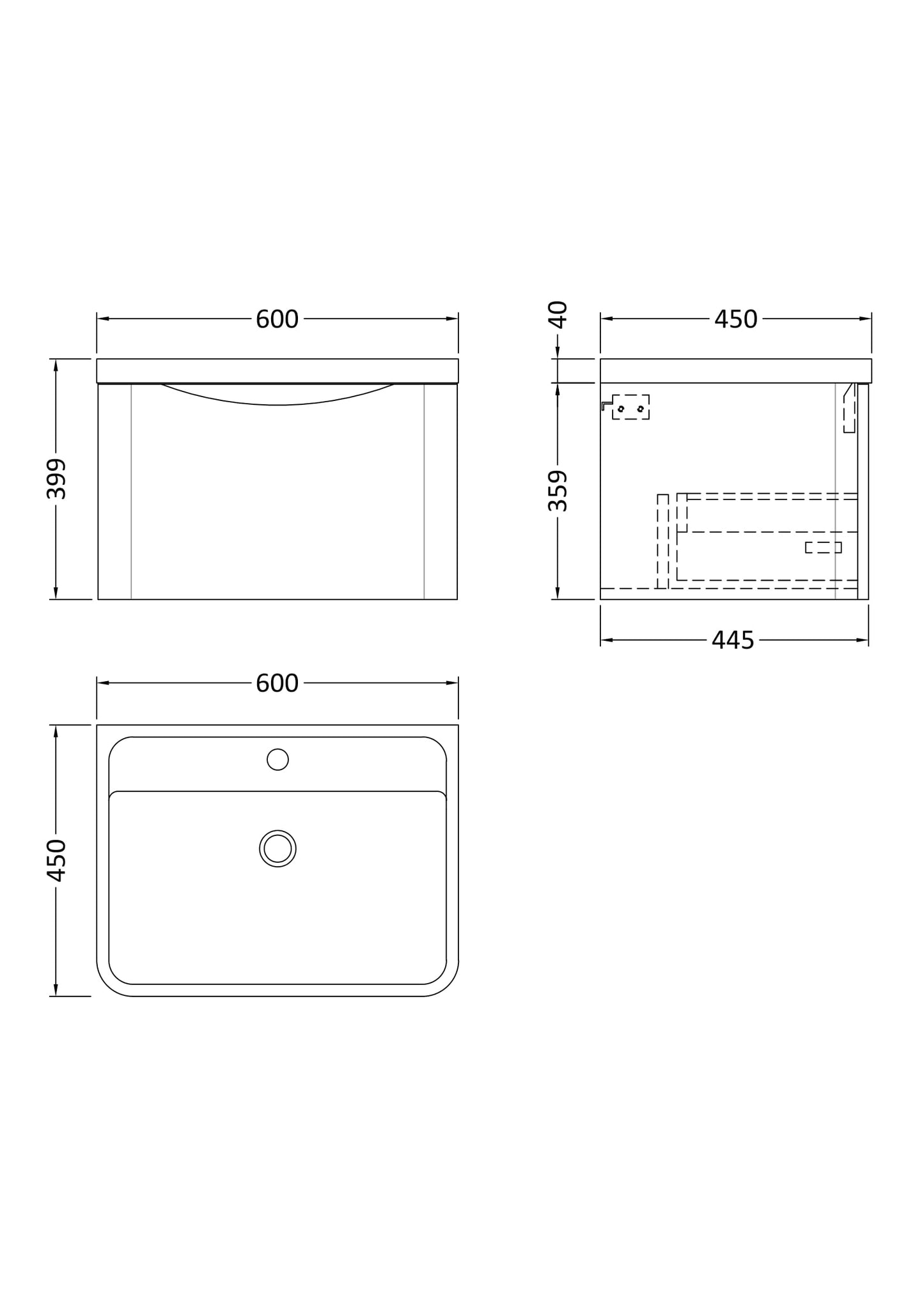 NUIE 600mm Wall Hung 1 Drawer Vanity & Polymarble Basin