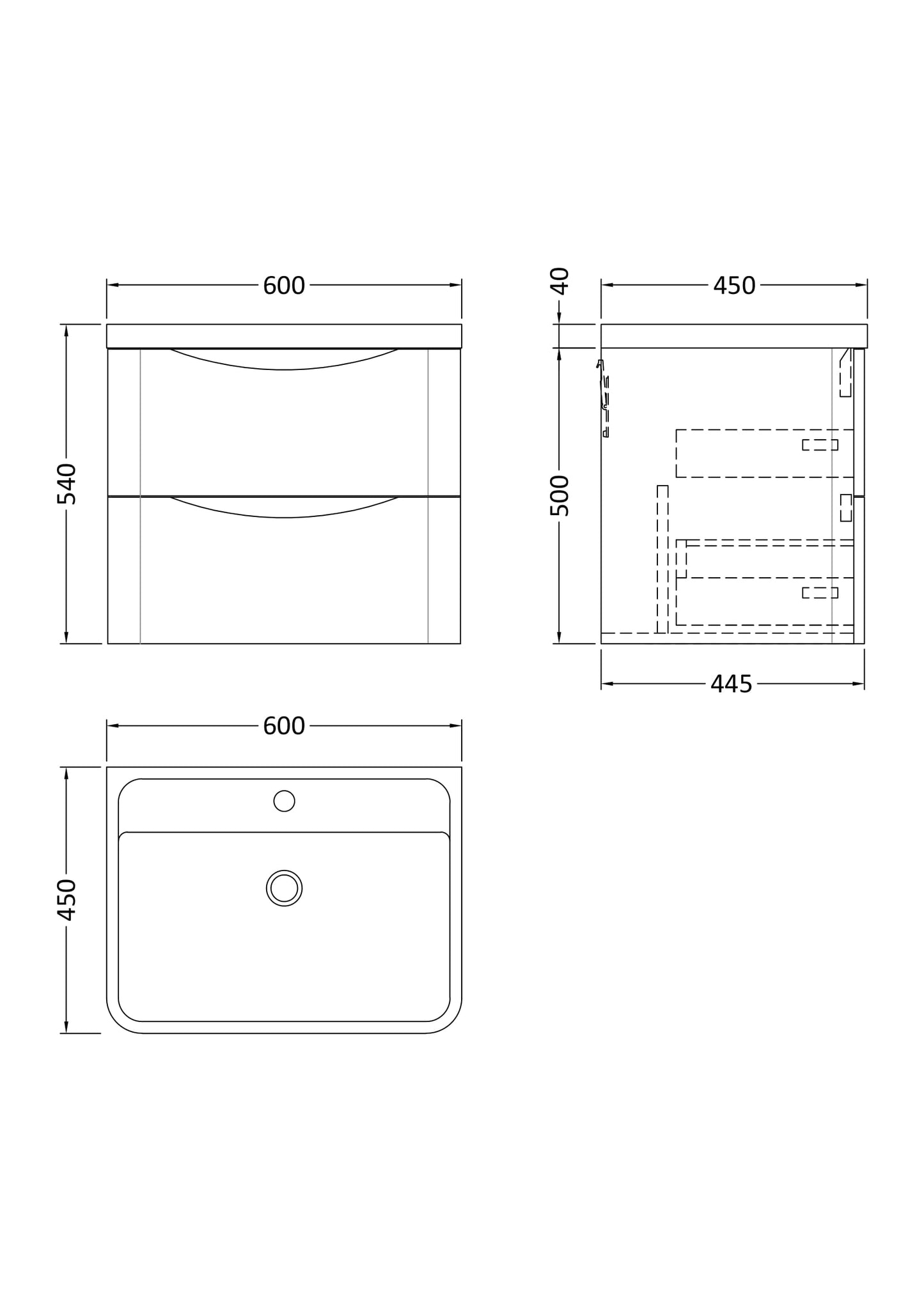 NUIE 600mm Wall Hung 2 Drawer Vanity & Polymarble Basin