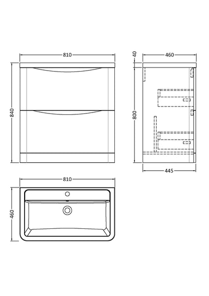 NUIE 800mm Floor Standing 2 Drawer Vanity & Ceramic Basin