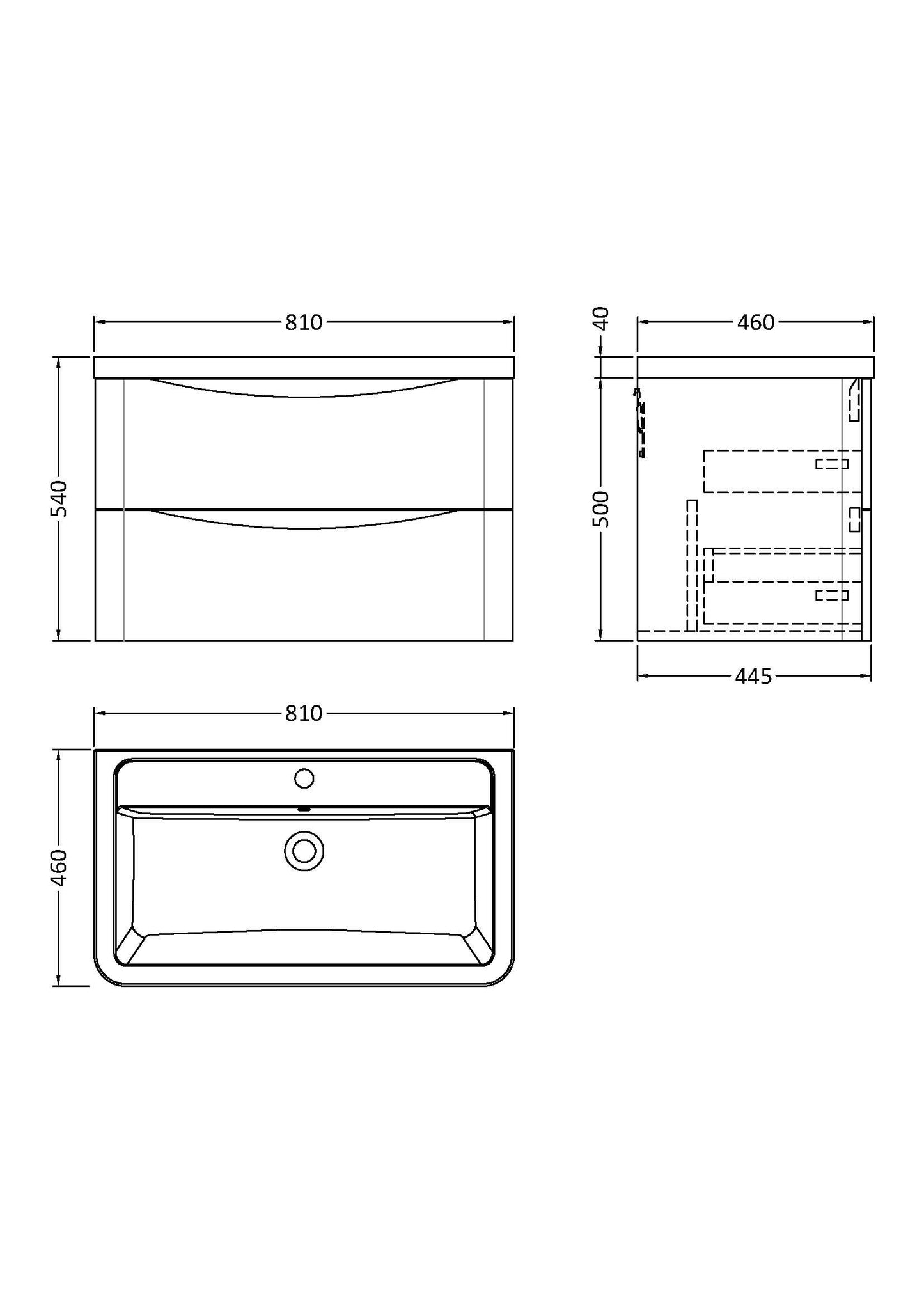 NUIE 800mm Wall Hung 2 Drawer Vanity & Ceramic Basin