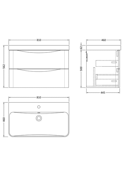 NUIE 800mm Wall Hung 2 Drawer Vanity & Thin Edge Ceramic Basin