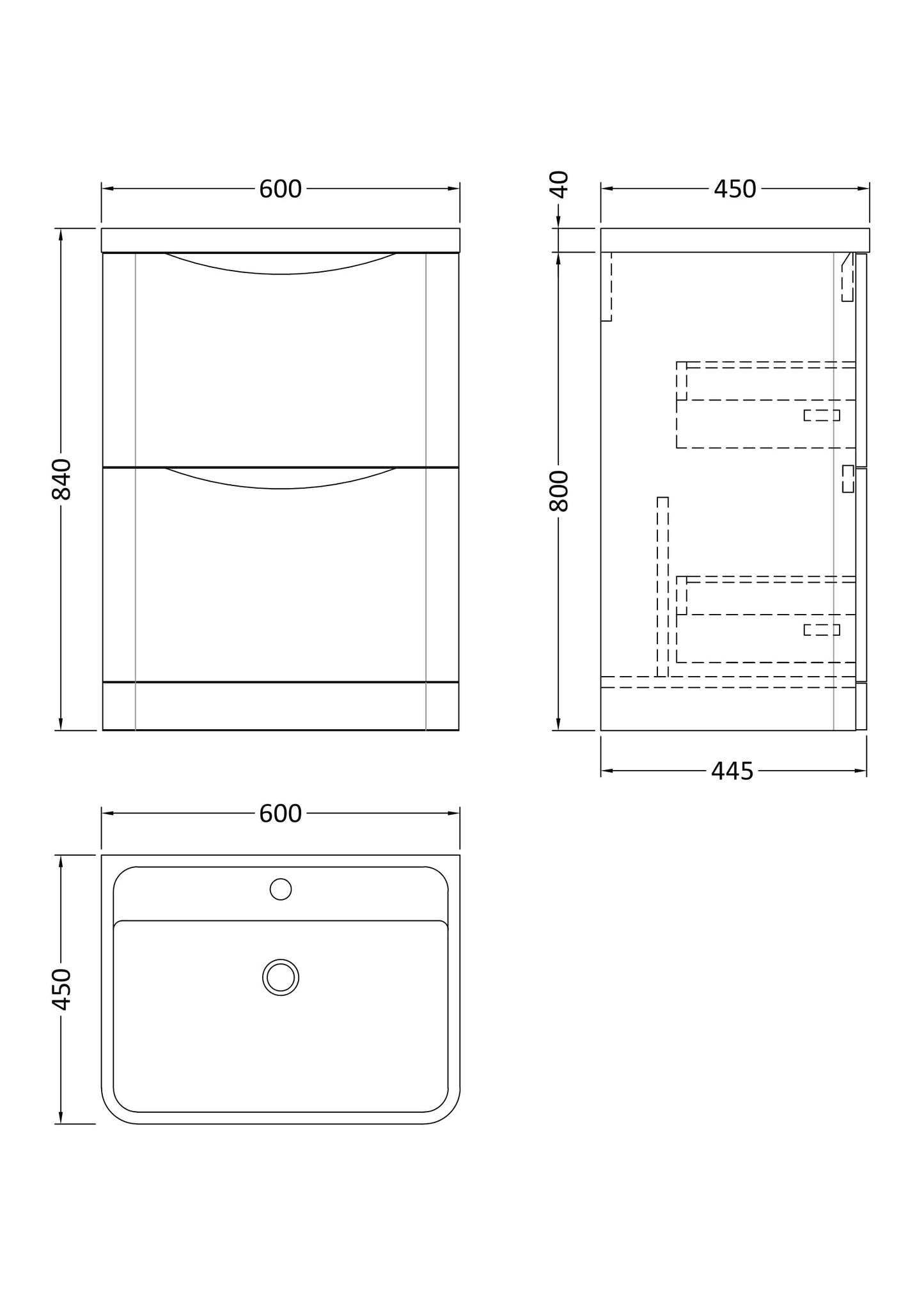 NUIE 600mm Floor Standing 2 Drawer Vanity & Polymarble Basin