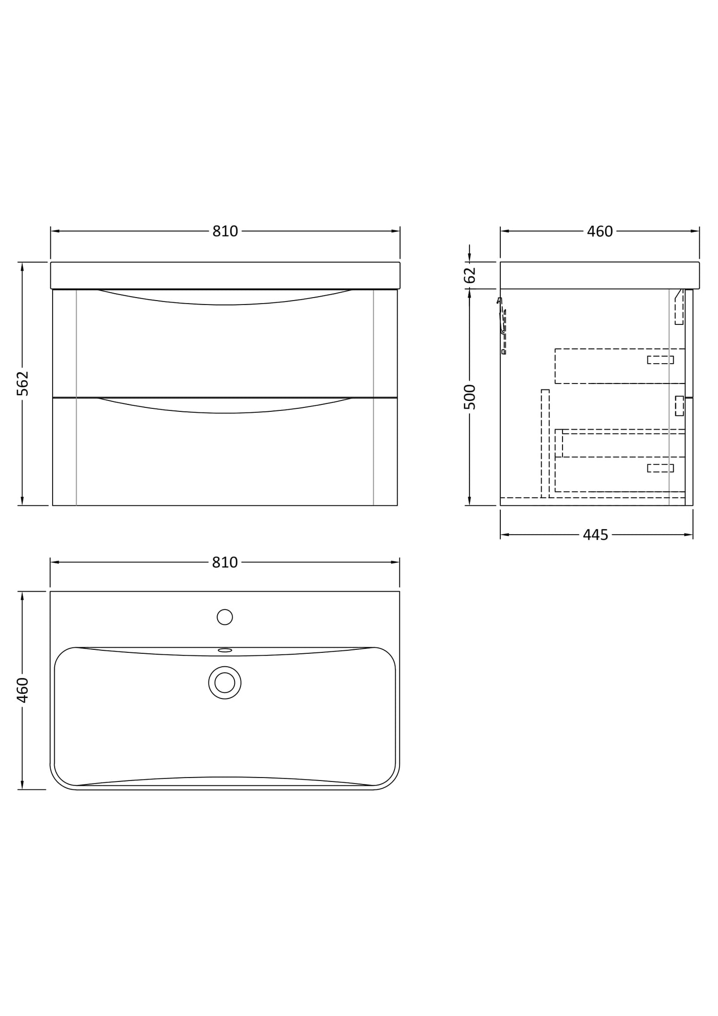 NUIE 800mm Wall Hung 2 Drawer Vanity & Thin Edge Ceramic Basin