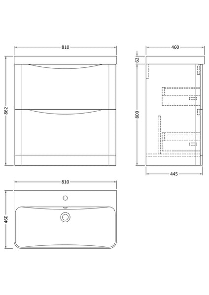 NUIE 800mm Floor Standing 2 Drawer Vanity & Thin Edge Ceramic Basin