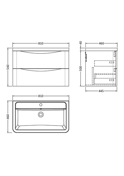 NUIE 800mm Wall Hung 2 Drawer Vanity & Ceramic Basin