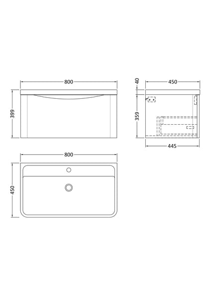 NUIE 800mm Wall Hung 1 Drawer Vanity & Polymarble Basin