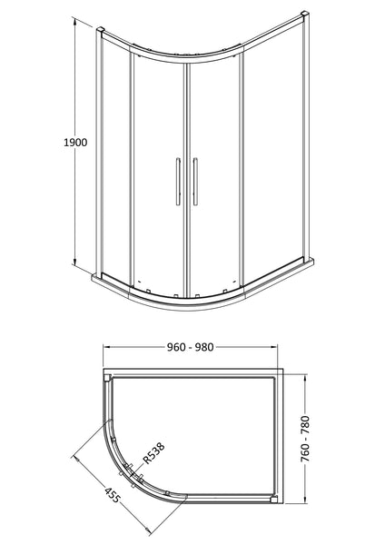 Hudson Reed Apex 1000 x 800mm Offset Quadrant