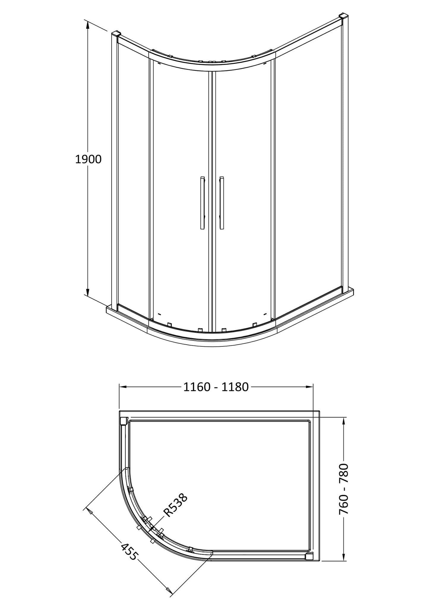Hudson Reed Apex 1200 x 800mm Offset Quadrant