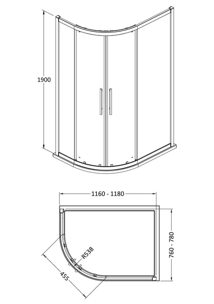 Hudson Reed Apex 1200 x 800mm Offset Quadrant