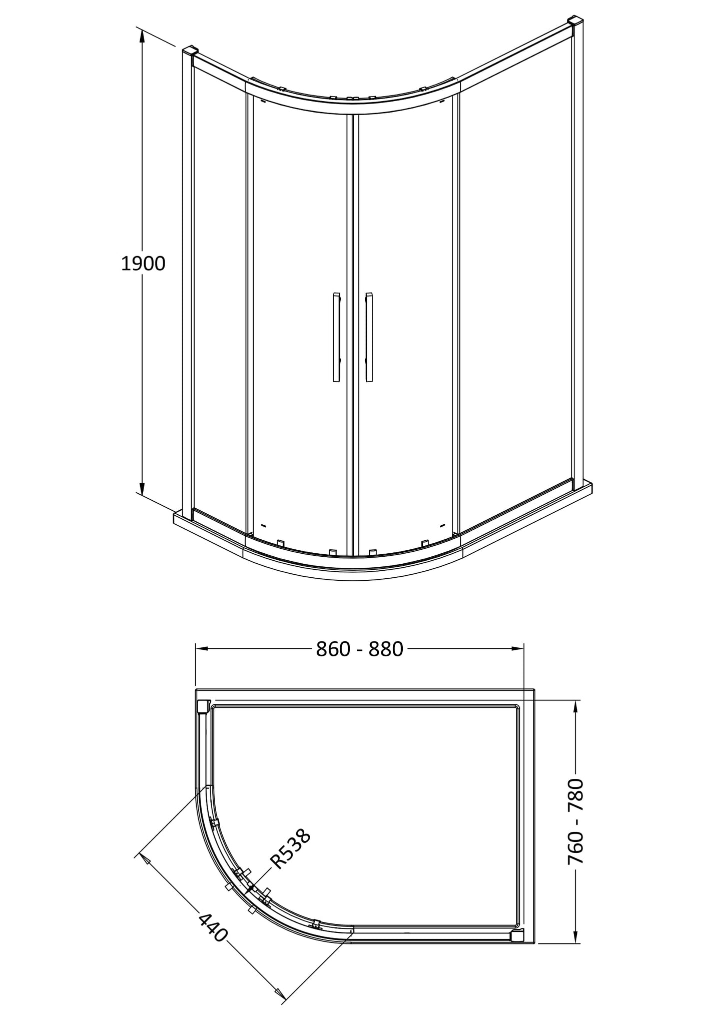 Hudson Reed Apex 900 x 800mm Offset Quadrant