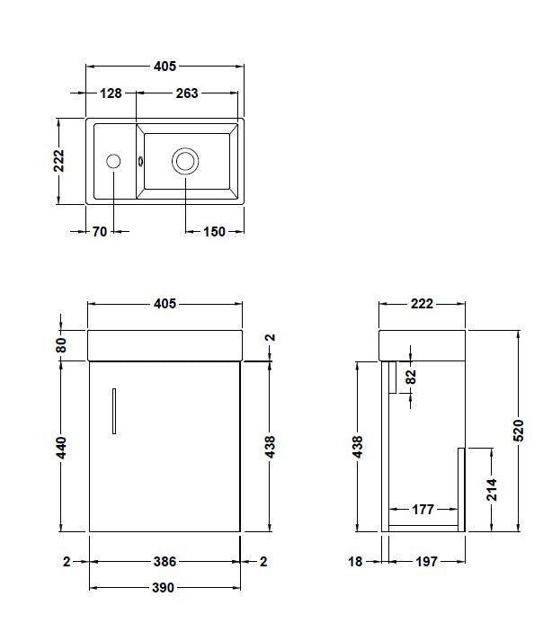 NUIE 400mm Wall Hung Vanity & Basin