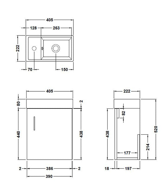 NUIE 400mm Wall Hung Vanity & Basin