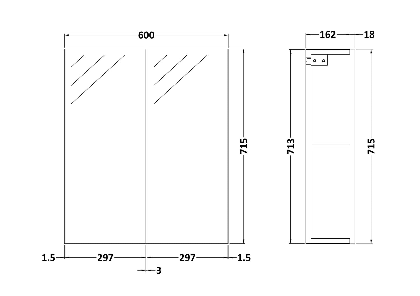 NUIE 600mm Mirror Unit (50/50)